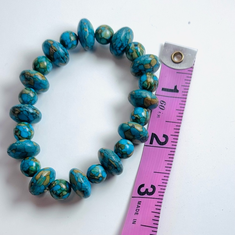 Turquoise Beaded Stretch Bracelet Blue Green Stone Statement Boho Jewelry - Picture 9 of 9